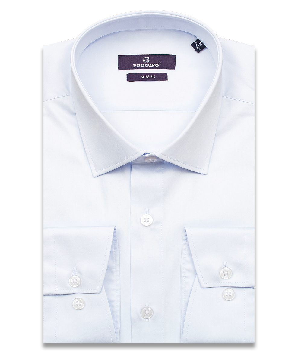 Голубая приталенная мужская рубашка Poggino 7014-53 с длинными рукавами