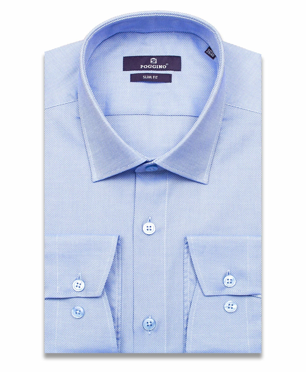 Мужская рубашка силуэт приталенный цвет голубой однотонный