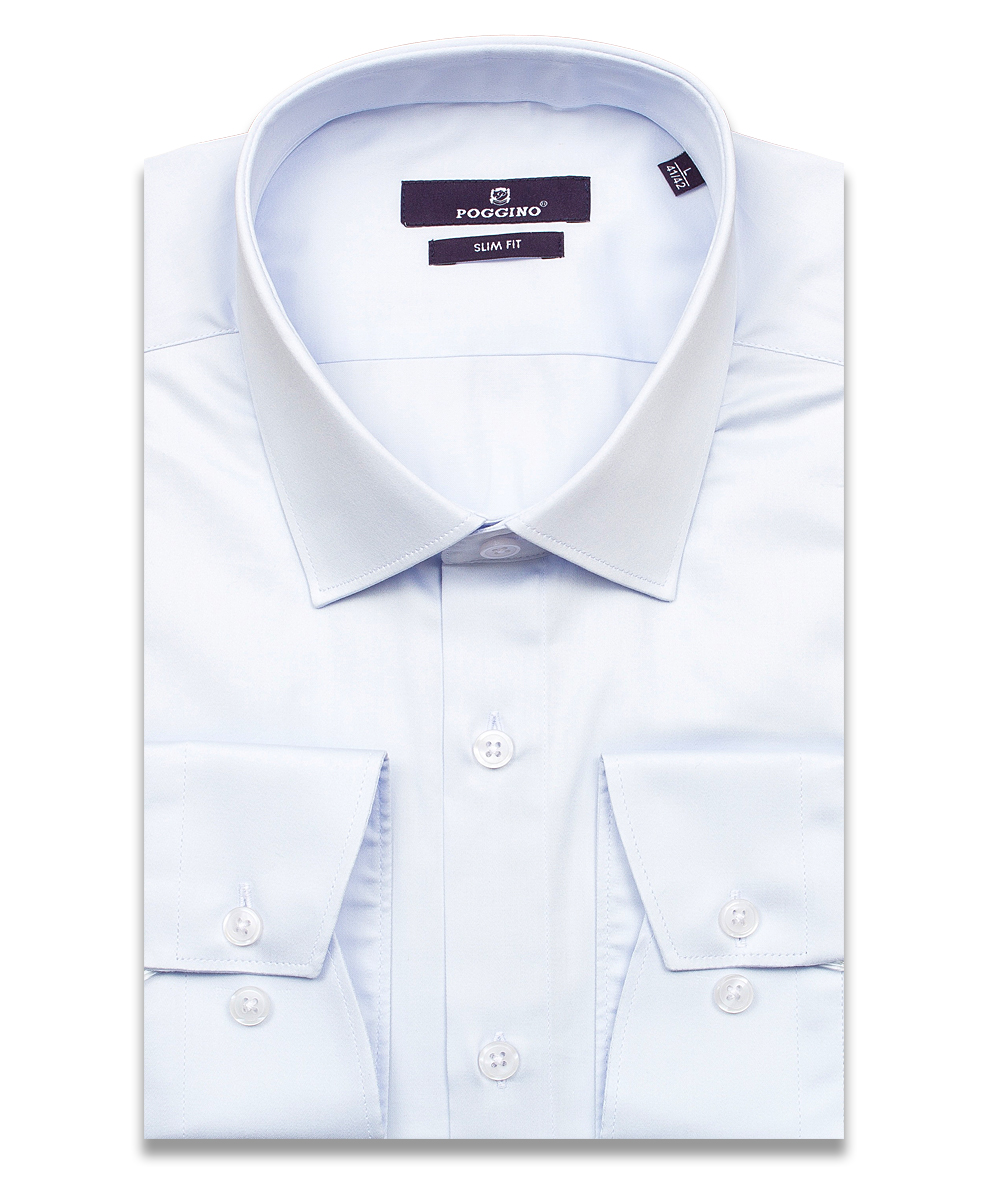 Голубая приталенная мужская рубашка Poggino 7015-41 с длинными рукавами