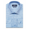 Голубая приталенная рубашка меланж с длинными рукавами-3