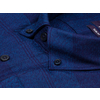 Темно-синяя байковая приталенная мужская рубашка в клетку с длинными рукавами-2