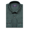 Байковая зеленая приталенная мужская рубашка меланж с длинным рукавом-3