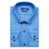 Байковая синяя приталенная мужская рубашка меланж с длинным рукавом-3