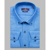 Байковая синяя приталенная мужская рубашка меланж с длинным рукавом-4