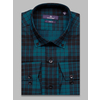Темно-зеленая приталенная мужская рубашка в клетку с длинными рукавами-9