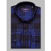Темно-синяя приталенная мужская рубашка в клетку с длинными рукавами-9