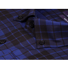 Темно-синяя приталенная мужская рубашка в клетку с длинными рукавами-2