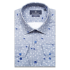 Серо-голубая приталенная рубашка в цветах с длинными рукавами-3