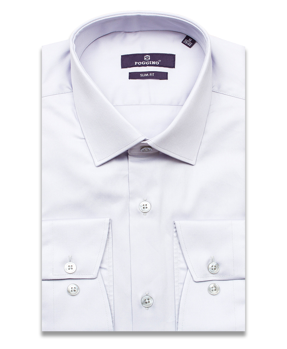 Светло-серая приталенная мужская рубашка Poggino 7016-04 с длинным рукавом