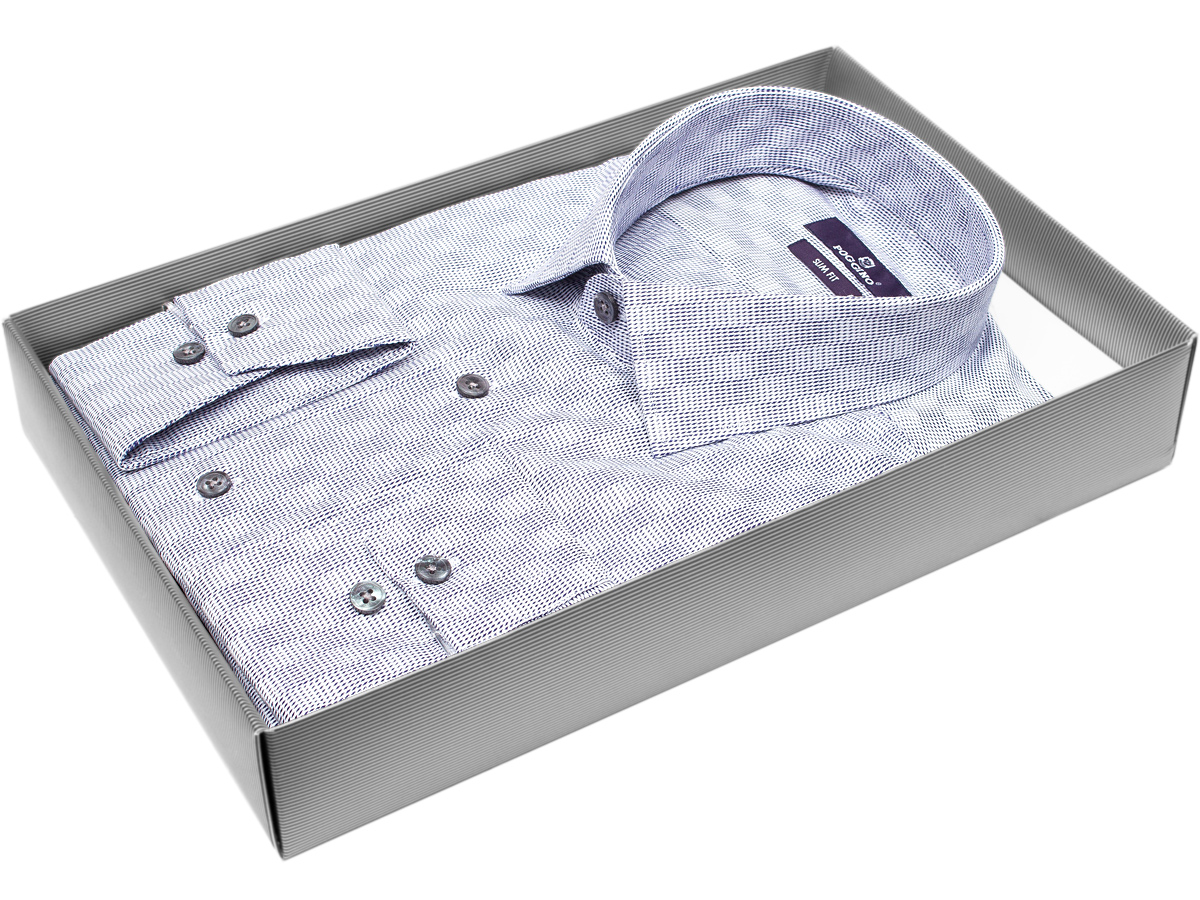Модная мужская рубашка Poggino 7015-01 силуэт приталенный стиль классический цвет серый в клетку 100% хлопок