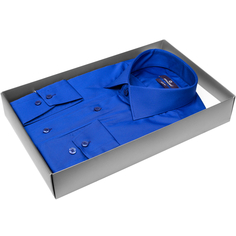 Мужская рубашка Poggino приталенный цвет королевский синий однотонный купить в Москве недорого