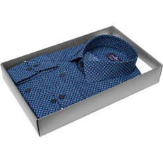 Мужская рубашка Poggino приталенный цвет темно синий в клетку купить в Москве недорого