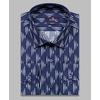 Темно-синяя приталенная мужская рубашка в узорах с длинными рукавами-4