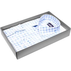 Мужская рубашка Poggino приталенный цвет голубой в клетку купить в Москве недорого