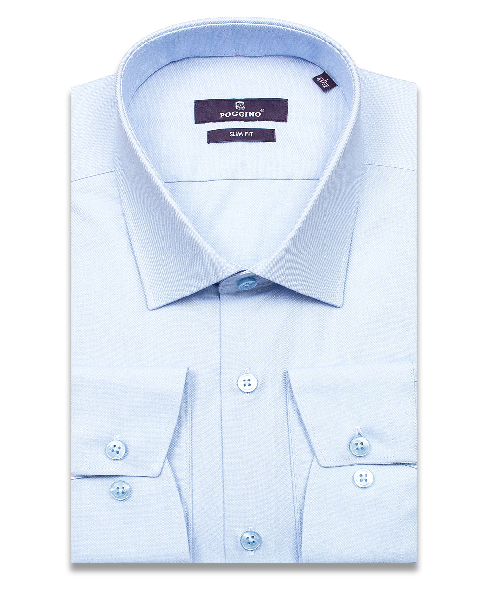 Голубая приталенная мужская рубашка Poggino 7017-29 с длинными рукавами