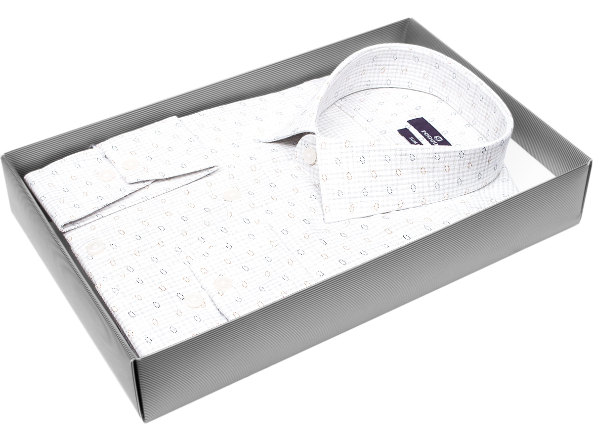 Светло-серая приталенная мужская рубашка Poggino 7017-13 в клетку с длинными рукавами купить в Москве недорого