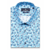 Приталенная рубашка бирюзового цвета в цветочек с коротким рукавом-3