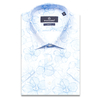 Голубая приталенная рубашка в цветах с коротким рукавом-3