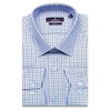 Голубая мужская рубашка в клетку с длинными рукавами-3