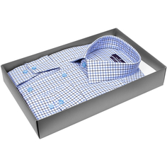 Мужская рубашка Poggino приталенный цвет голубой в клетку купить в Москве недорого