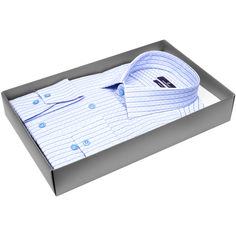 Мужская рубашка Poggino приталенный цвет голубой в клетку купить в Москве недорого