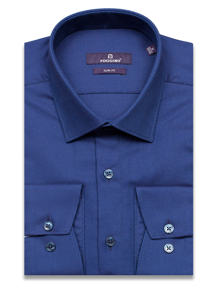 Темно-синяя приталенная мужская рубашка Poggino 7020-26 с длинными рукавами
