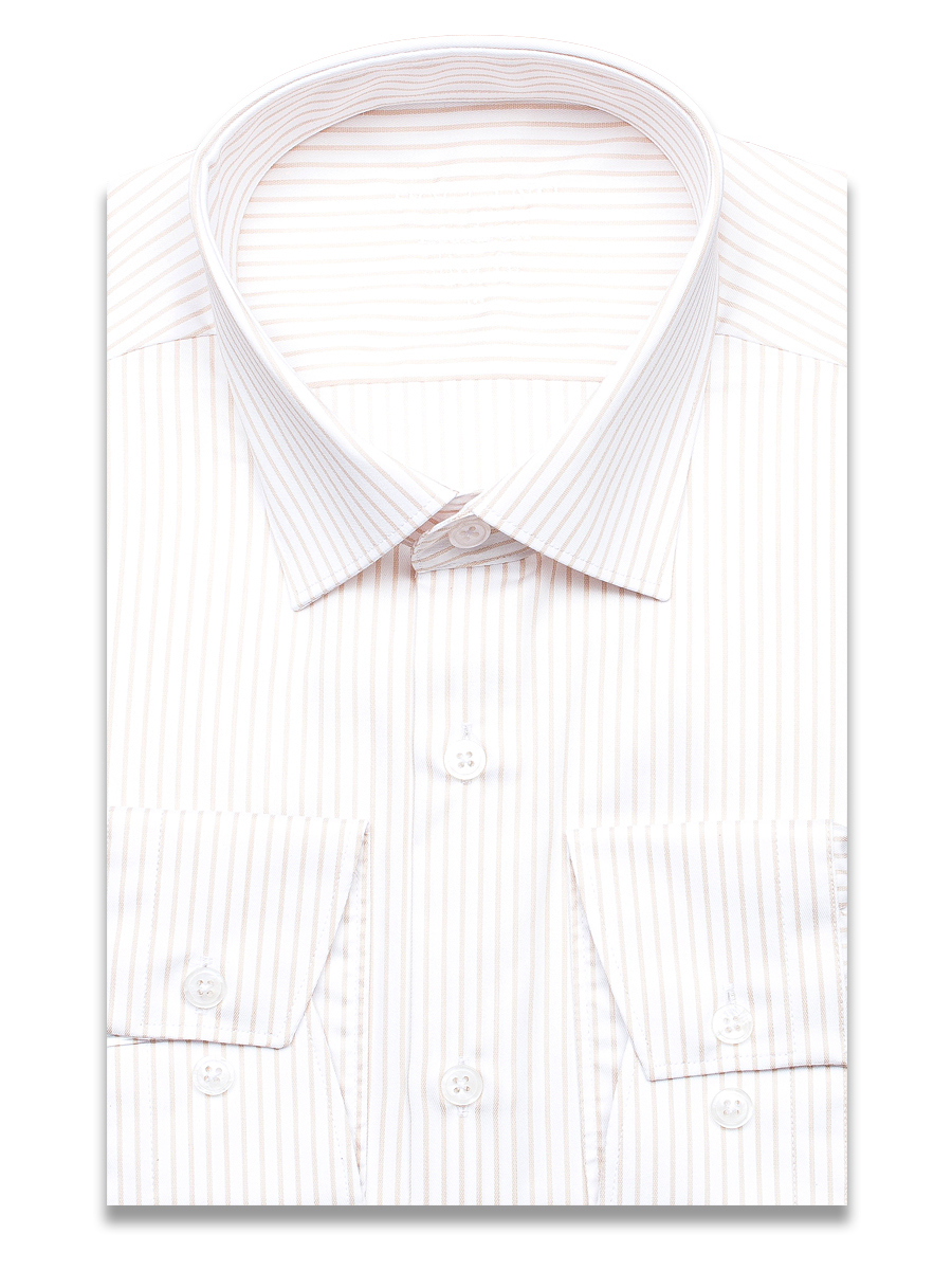Бежевая приталенная мужская рубашка Poggino 8005-02 Non Iron в полоску с длинными рукавами