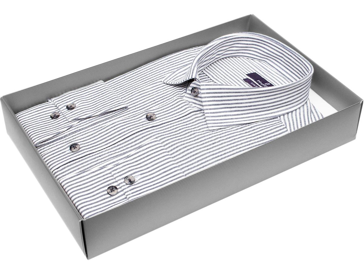 Мужская рубашка силуэт приталенный цвет серый в полоску