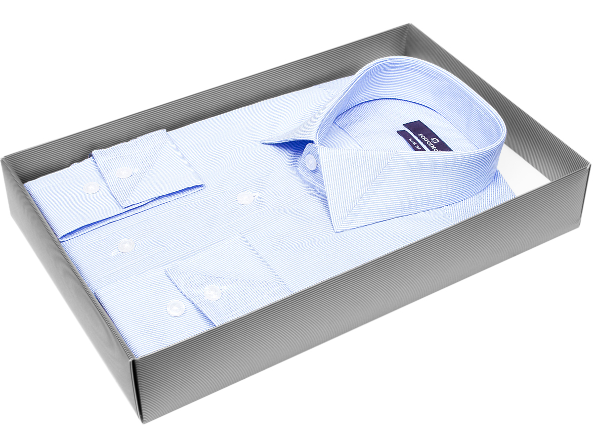 Мужская рубашка силуэт приталенный цвет голубой в полоску