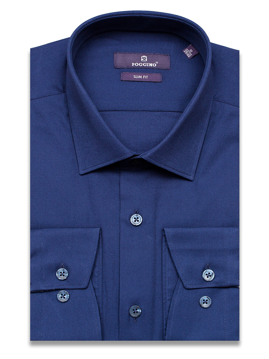 Темно-синяя приталенная мужская рубашка Poggino 7019-54 с длинными рукавами