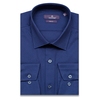 Темно-синяя приталенная мужская рубашка с длинными рукавами-3