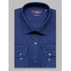 Темно-синяя приталенная мужская рубашка с длинными рукавами-4