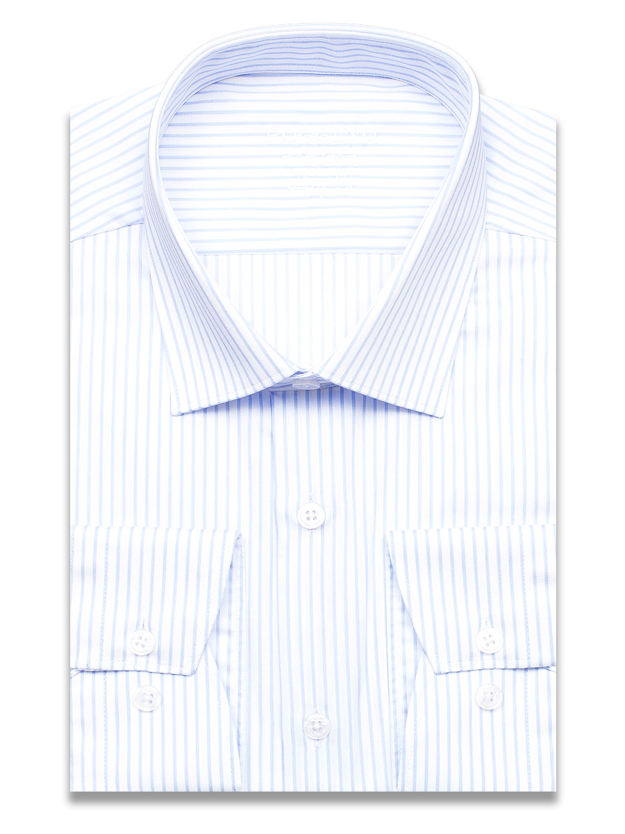 Белая приталенная мужская рубашка Poggino 8005-01 Non Iron в полоску с длинными рукавами