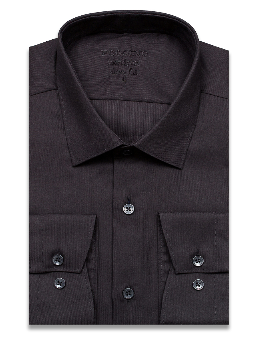 Черная приталенная мужская рубашка Poggino 3300-051 Non Iron с длинными рукавами