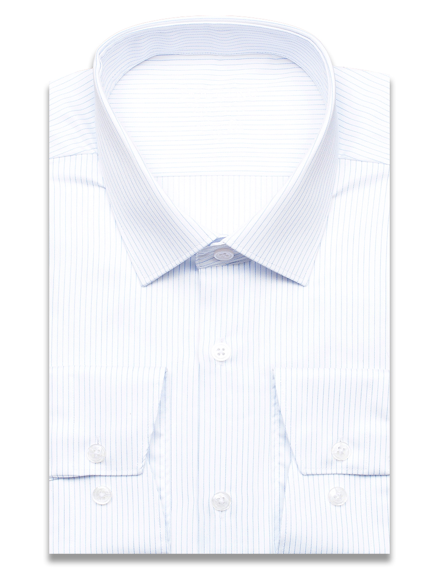 Белая приталенная мужская рубашка Poggino 3300-07 Non Iron в полоску с длинными рукавами