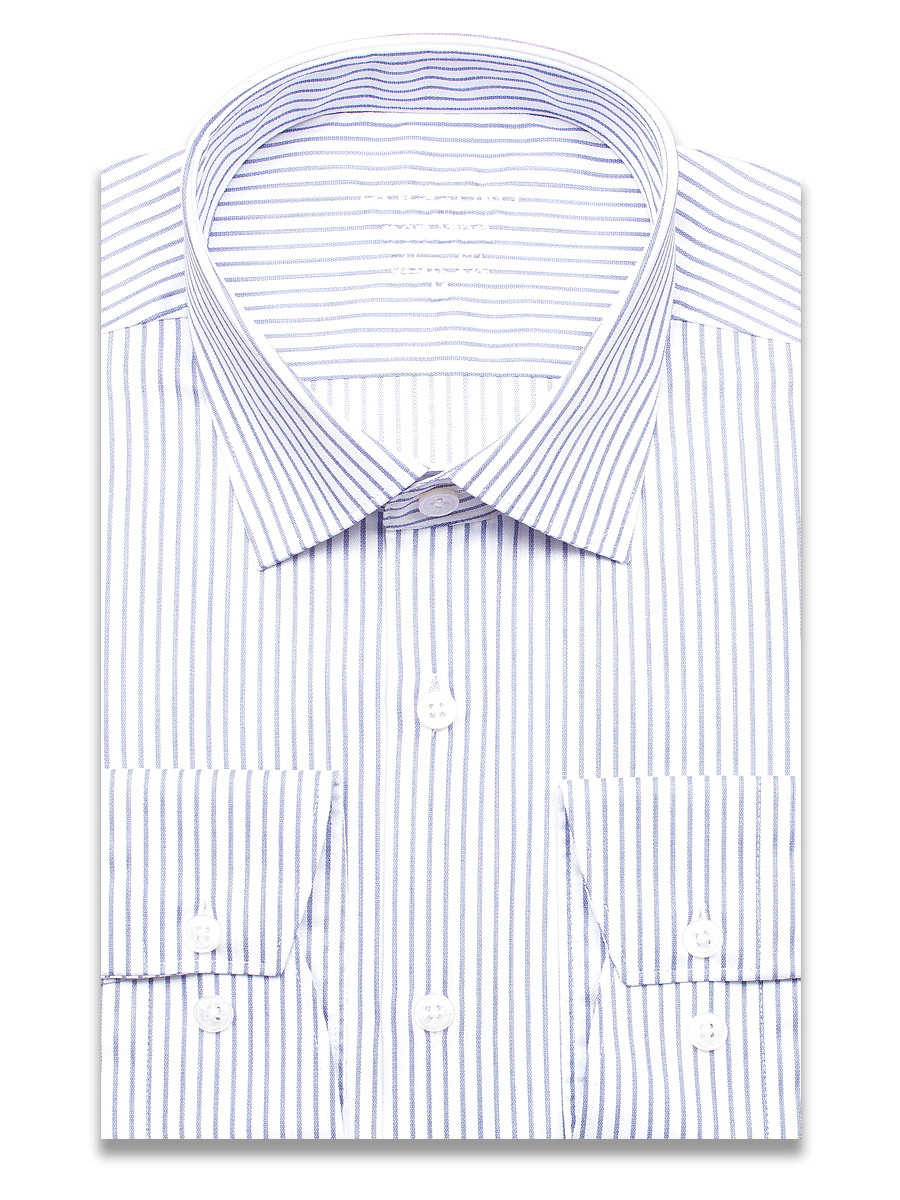Белая приталенная мужская рубашка Poggino 8005-03 Non Iron в полоску с длинными рукавами