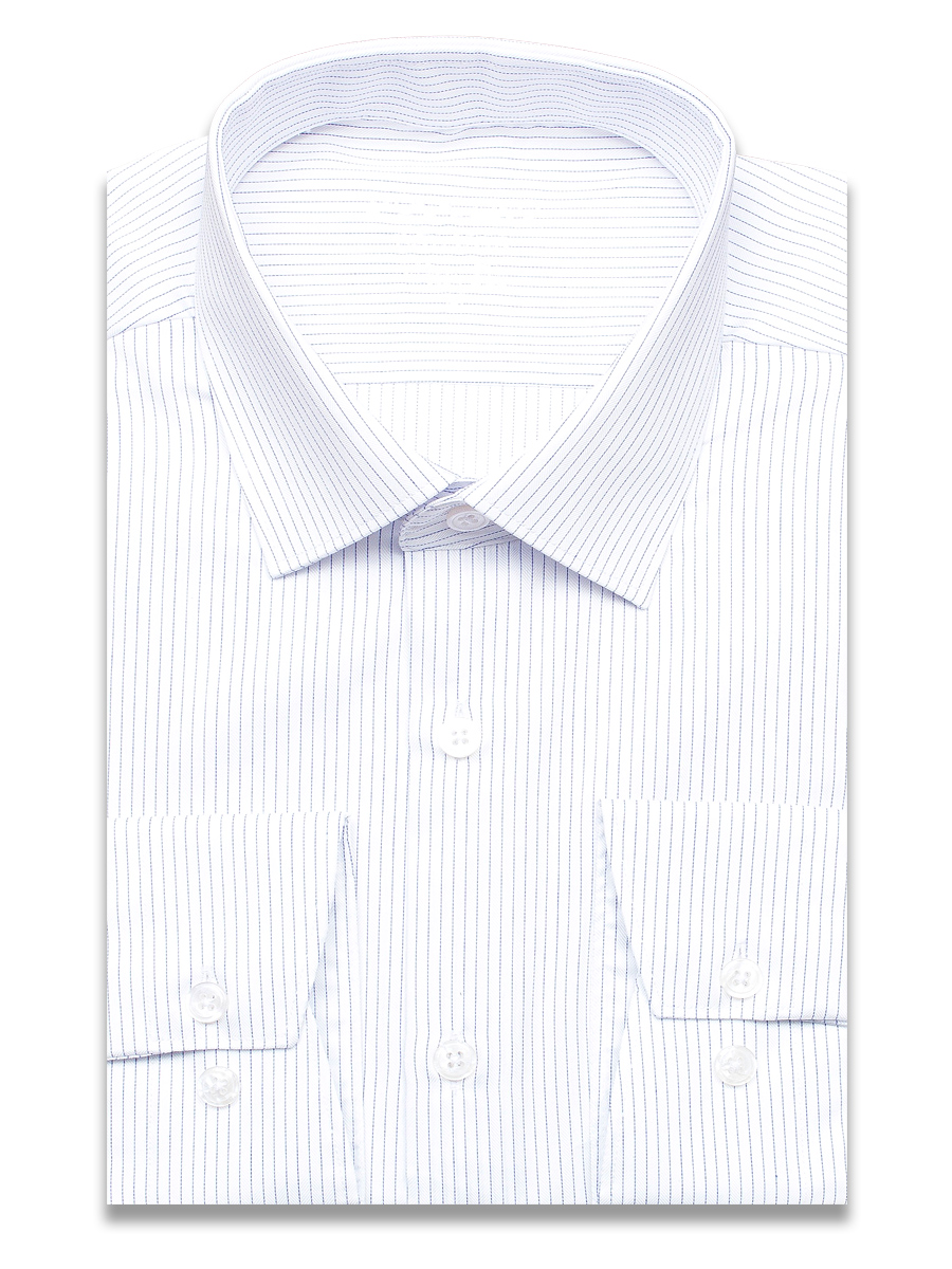 Белая приталенная мужская рубашка Poggino 3300-061 Non Iron в полоску с длинными рукавами
