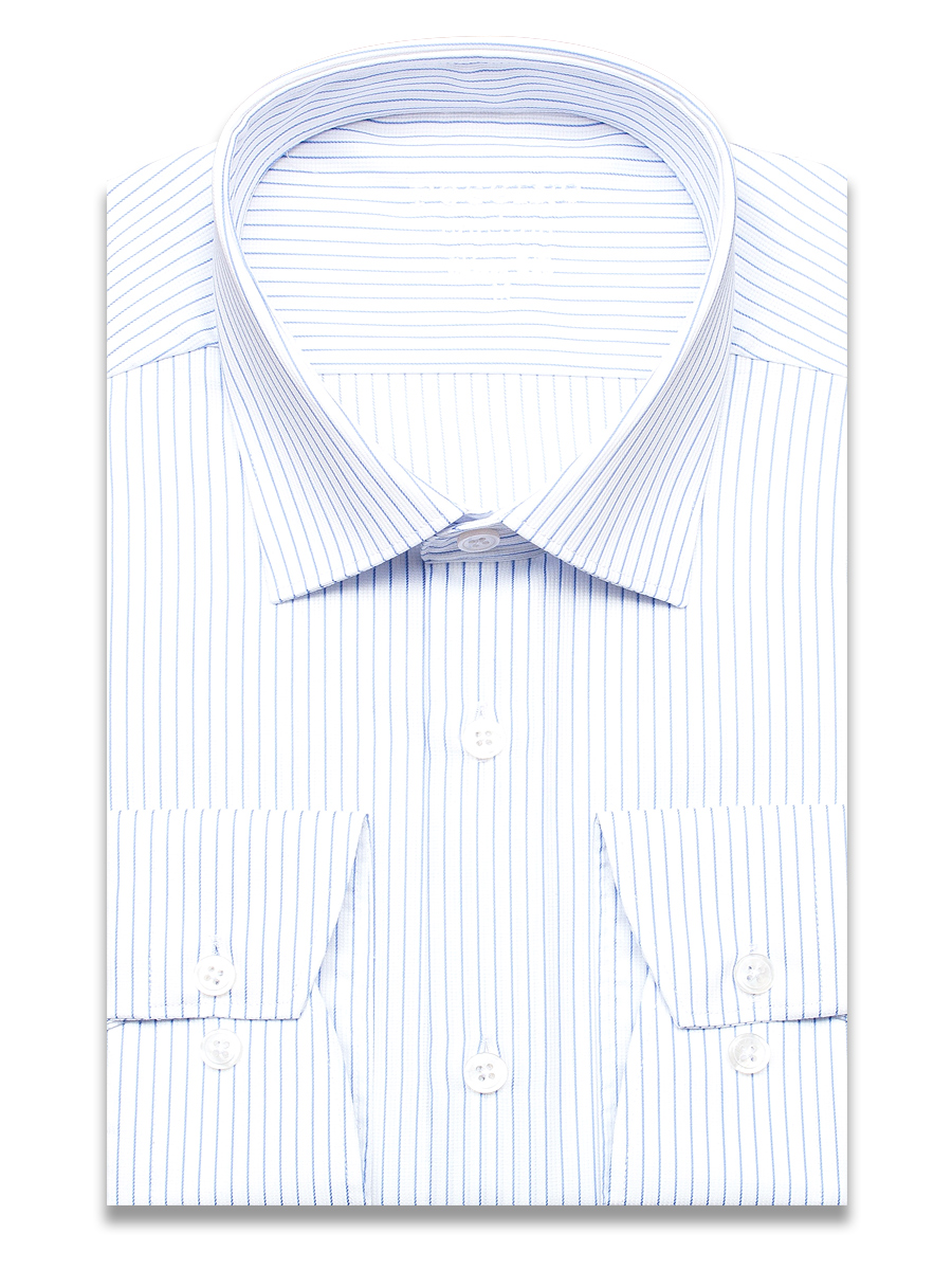 Белая приталенная мужская рубашка Poggino 80065-03 Non Iron в полоску с длинными рукавами