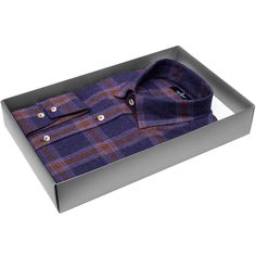 Мужская рубашка Poggino приталенный цвет синий в клетку купить в Москве недорого