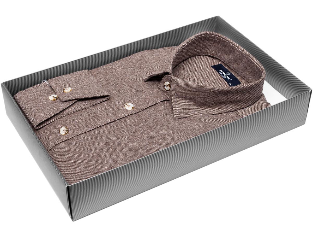 Байковая коричневая мужская рубашка меланж с длинными рукавами