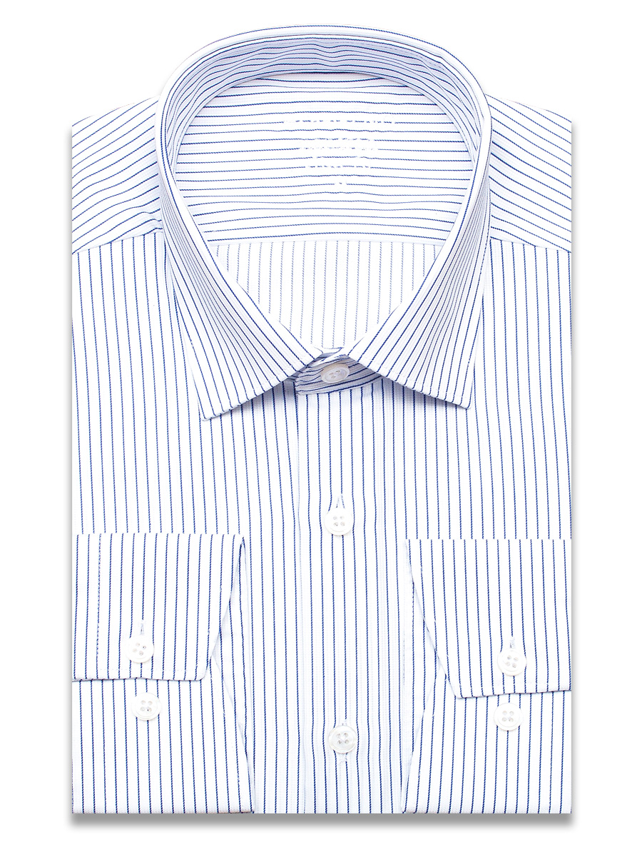 Белая приталенная мужская рубашка Poggino 8006-01 Non Iron в полоску с длинными рукавами