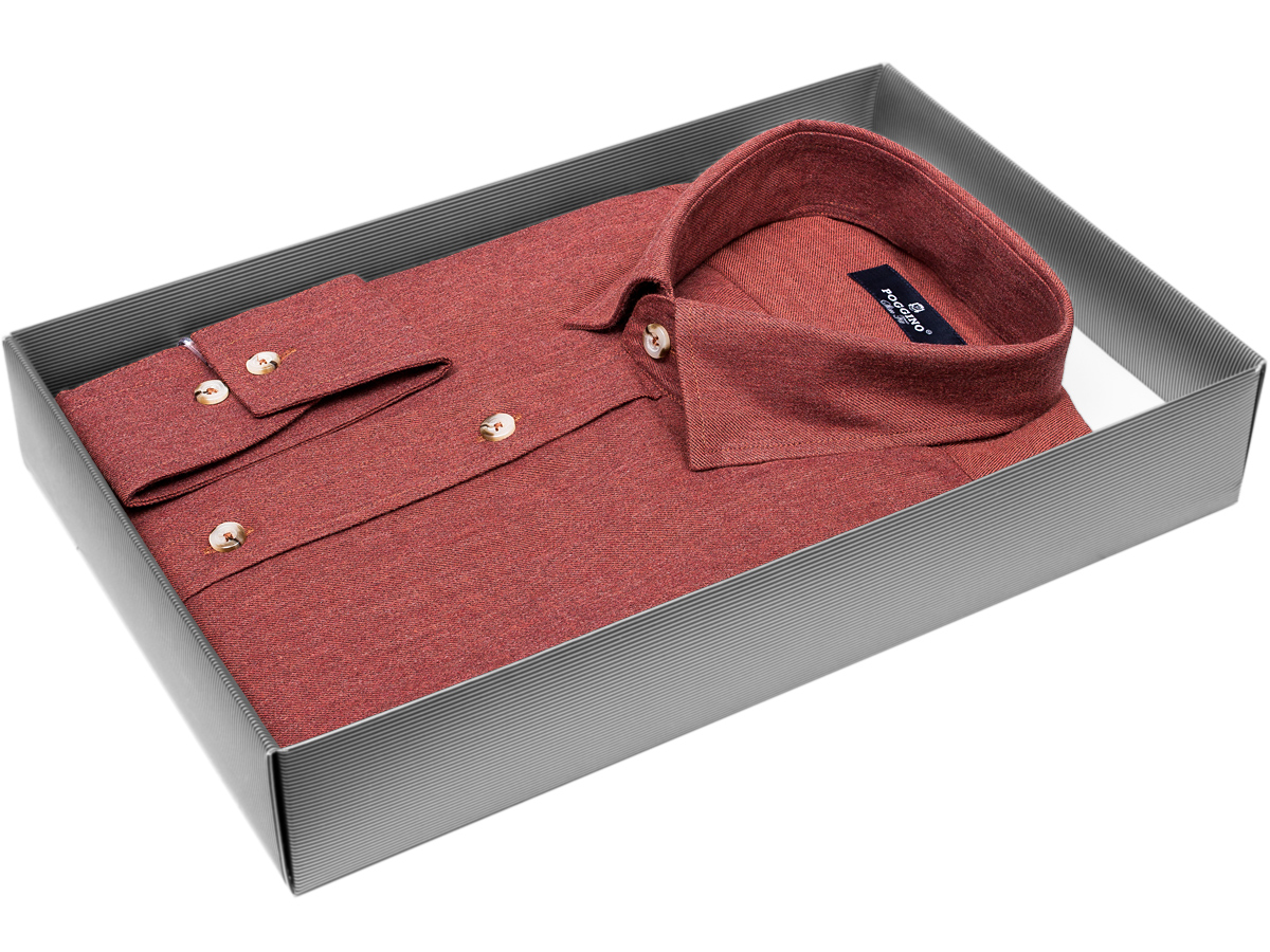 Байковая коралловая мужская рубашка меланж с длинными рукавами