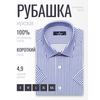 Синяя приталенная рубашка в полоску с коротким рукавом-4