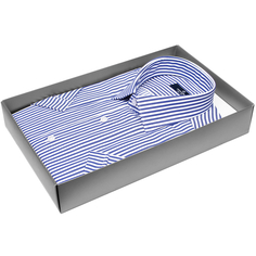 Мужская рубашка Poggino приталенный цвет синий в полоску купить в Москве недорого