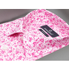 Приталенная рубашка розового цвета в цветочек с коротким рукавом