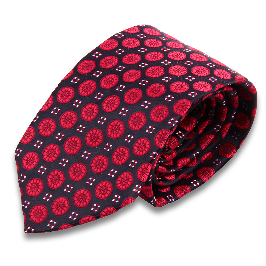 Черный галстук в бордовый горошек